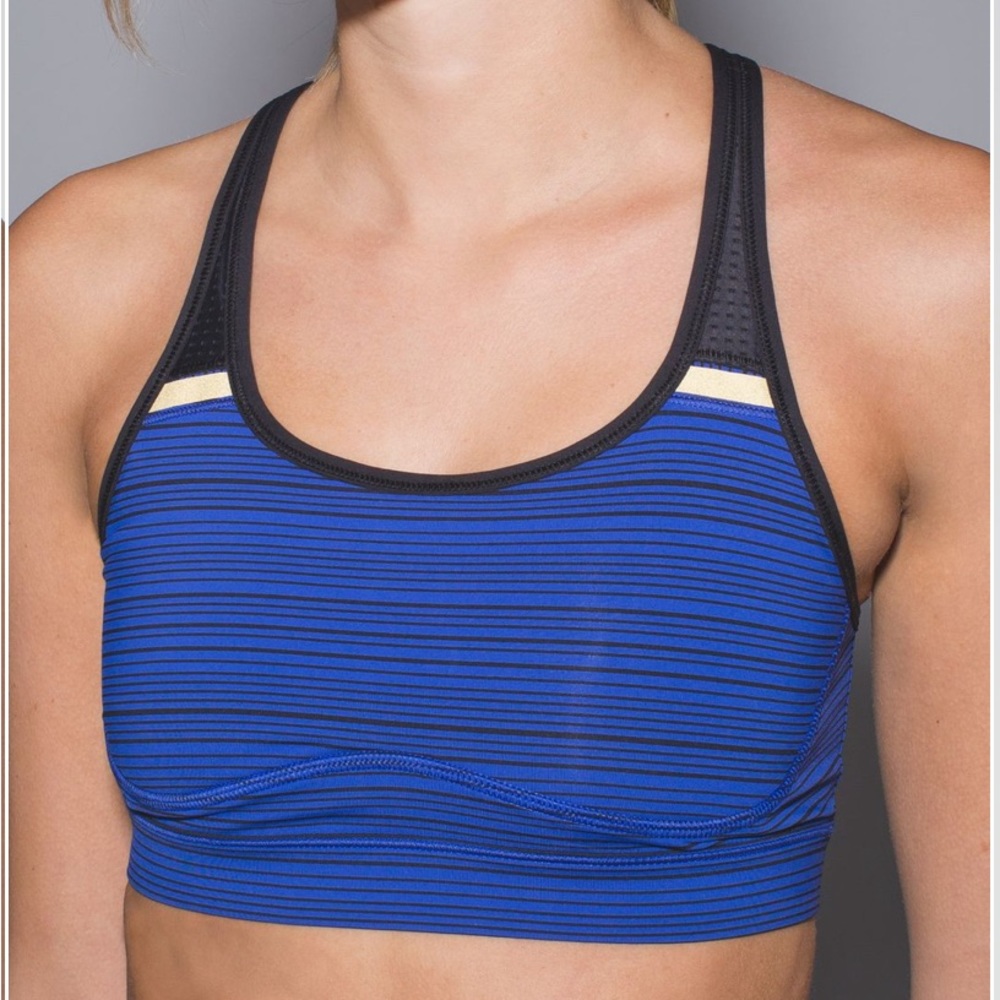 Lululemon Sweaty Or Not Bra II in Kanto Stripe Sapphire Blue/Black; size 2, EUC!